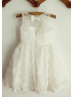 Ivory Lace Rosette Knee Length Flower Girl Dress